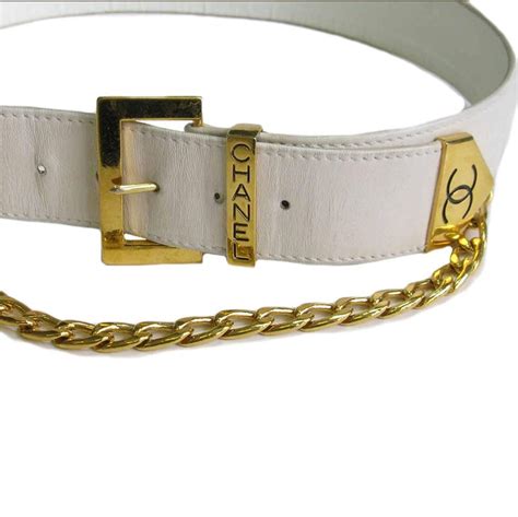 white leather Chanel belt